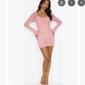Hello Molly Pink Ruched Ribbed Bodycon Dress